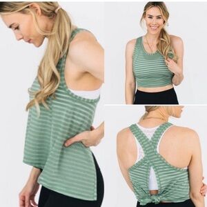 3/$15 Zyia Active Nimbus light green stripe cross open back workout tank size M